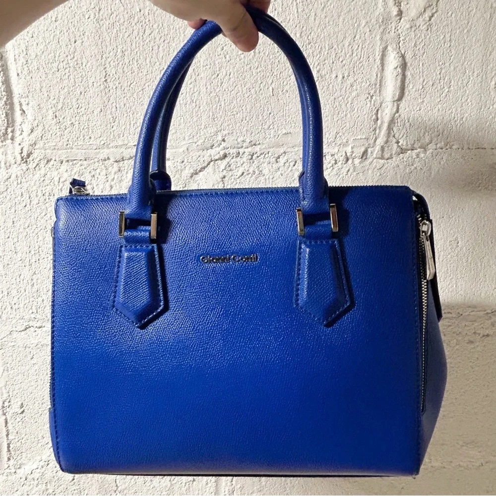 Gianni Conti Satchel Genuine Safiano Leather Handbag Cobalt Blue NWOT